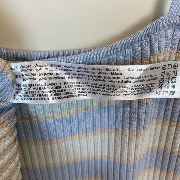 Zara Midi Pastel Striped Ribbed Knit Dress Blue White Beige Spaghetti Strap Sz L - Picture 15 of 16